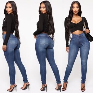 Fashion Nova Curve Your Ways High Rise Skinny Denim Jeans SZ 13 Medium Blue Wash